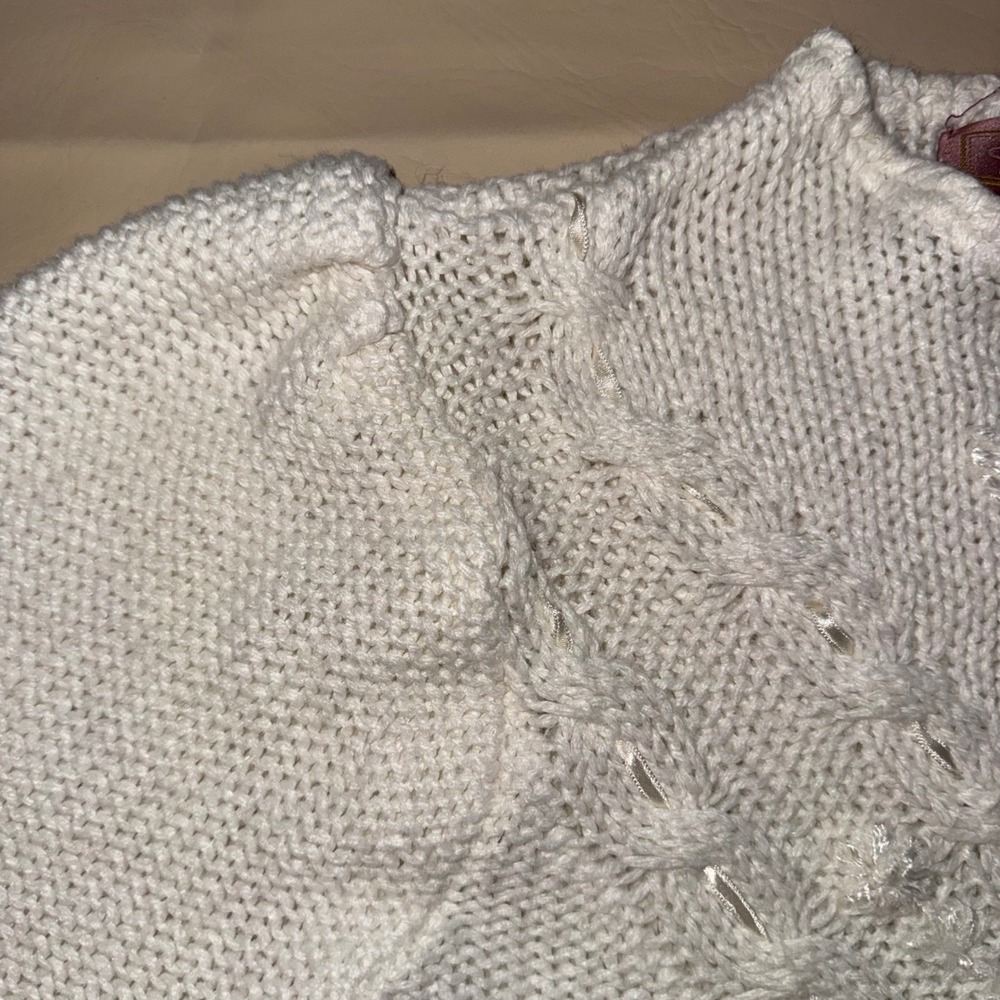 Vintage White Knit Puff Sleeve Knit Sweater Pearl Button Short Sleeve Size M - Picture 4 of 11